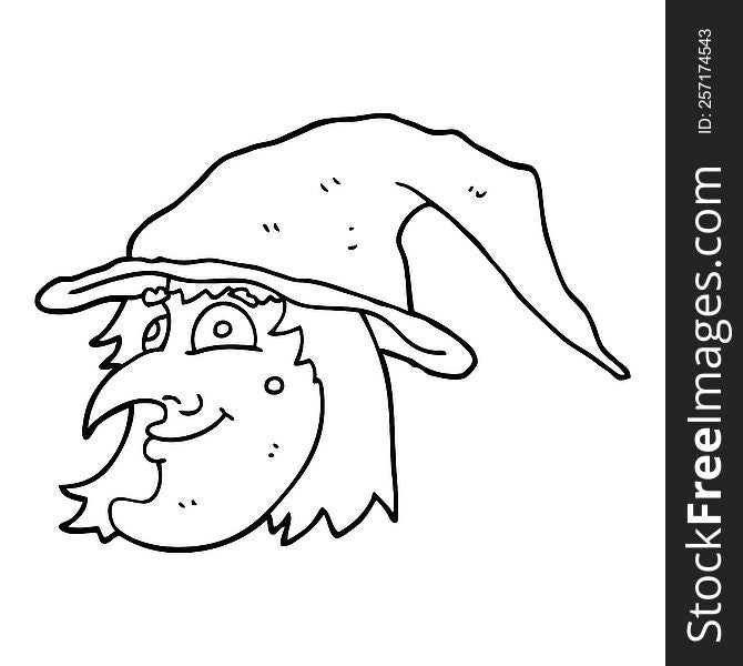 Line Drawing Cartoon Witch Face