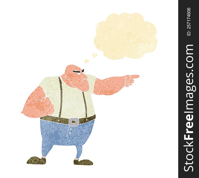 Cartoon Angry Tough Guy Pointing With Thought Bubble