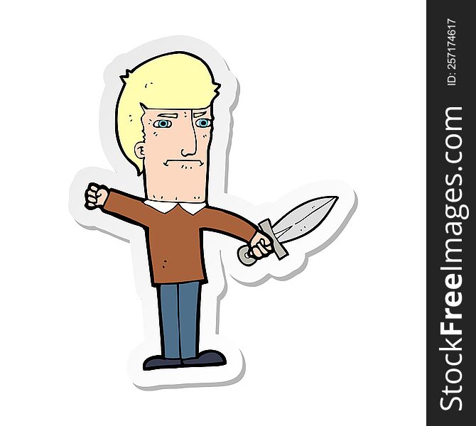 sticker of a cartoon man with knife