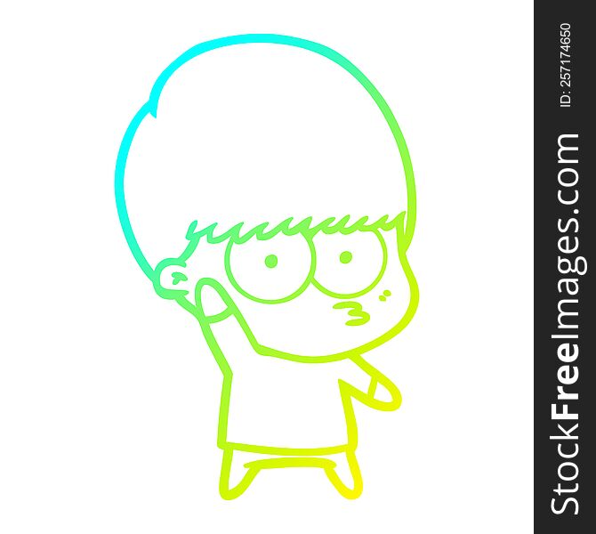 cold gradient line drawing of a nervous cartoon boy waving