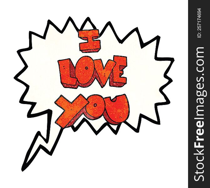 I love you freehand speech bubble textured cartoon symbol. I love you freehand speech bubble textured cartoon symbol