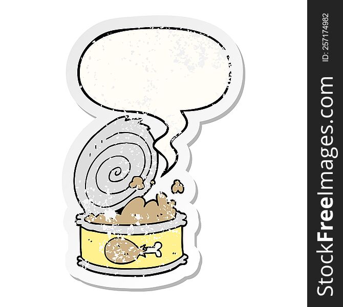 Cartoon Canned Food And Speech Bubble Distressed Sticker