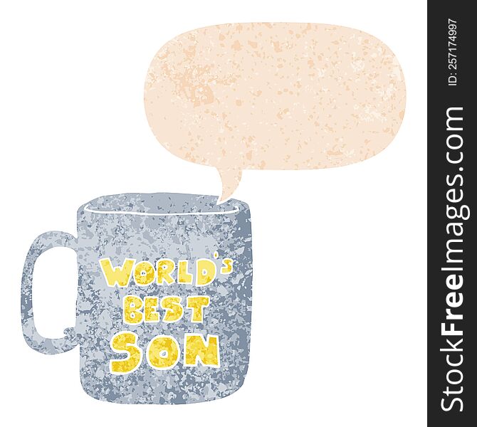 Worlds Best Son Mug And Speech Bubble In Retro Textured Style