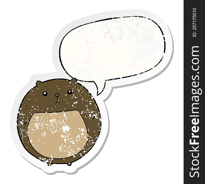 cartoon bear and speech bubble distressed sticker