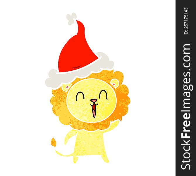 Laughing Lion Retro Cartoon Of A Wearing Santa Hat