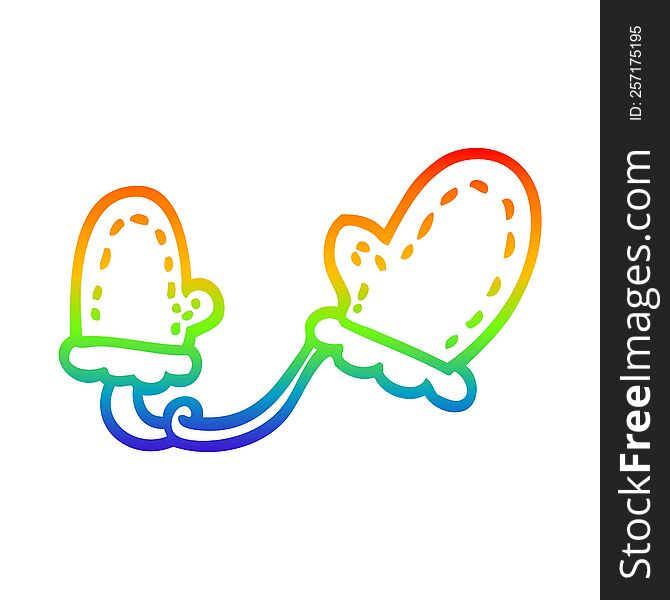 Rainbow Gradient Line Drawing Cartoon Mittens