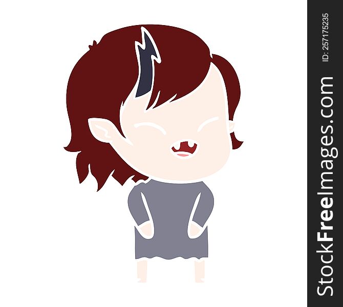 flat color style cartoon laughing vampire girl