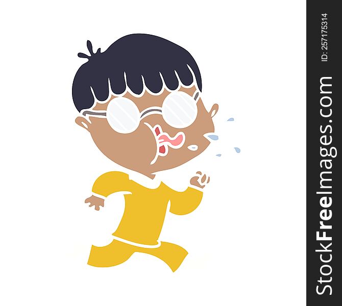 Flat Color Style Cartoon Boy Wearing Spectacles And Running