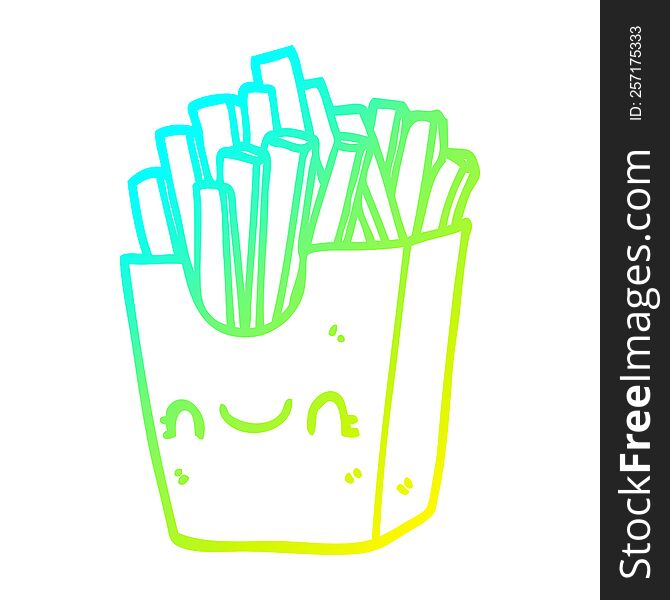 cold gradient line drawing of a cartoon fries in box