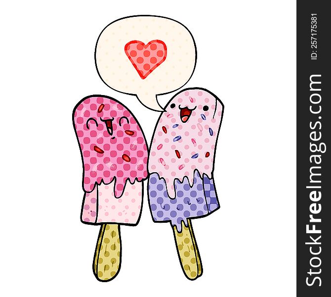 Cartoon Ice Lolly In Love And Speech Bubble In Comic Book Style
