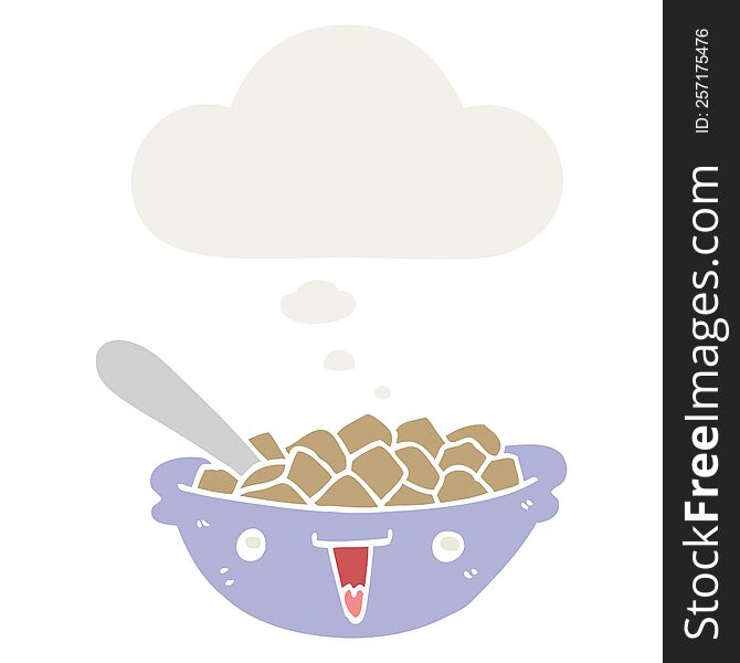 Cute Cartoon Bowl Of Cereal And Thought Bubble In Retro Style