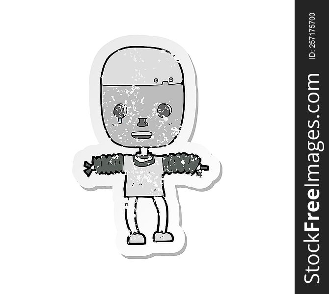 Retro Distressed Sticker Of A Cartoon Robot