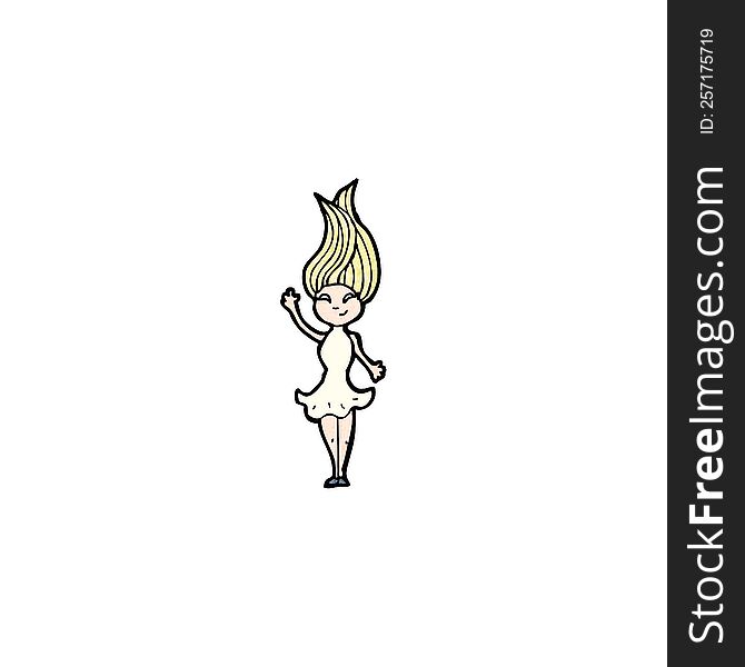 cartoon woman with hair blowing