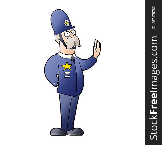 cartoon policeman making stop gesture. cartoon policeman making stop gesture