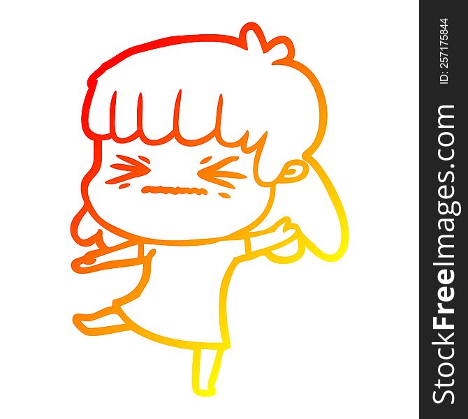 Warm Gradient Line Drawing Cartoon Angry Girl