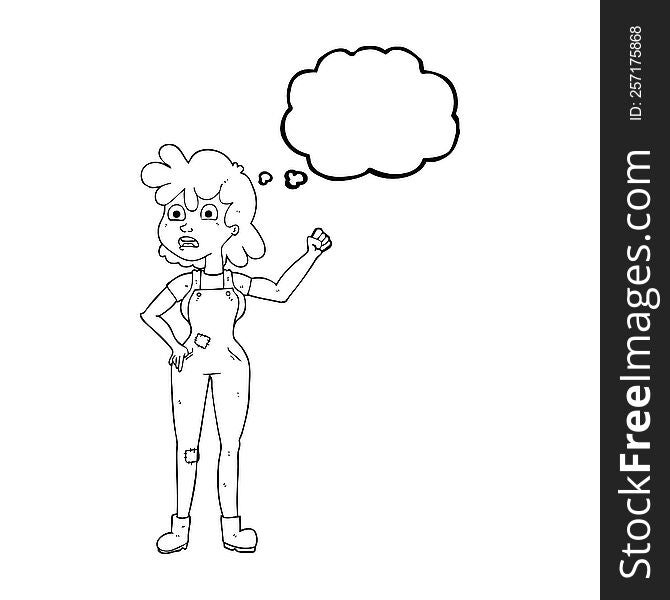 freehand drawn thought bubble cartoon woman shaking fist