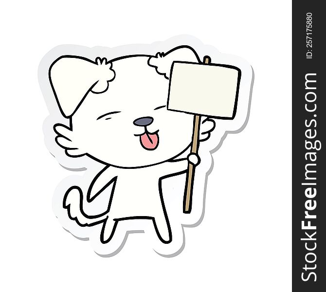 sticker of a cartoon dog holding sign post