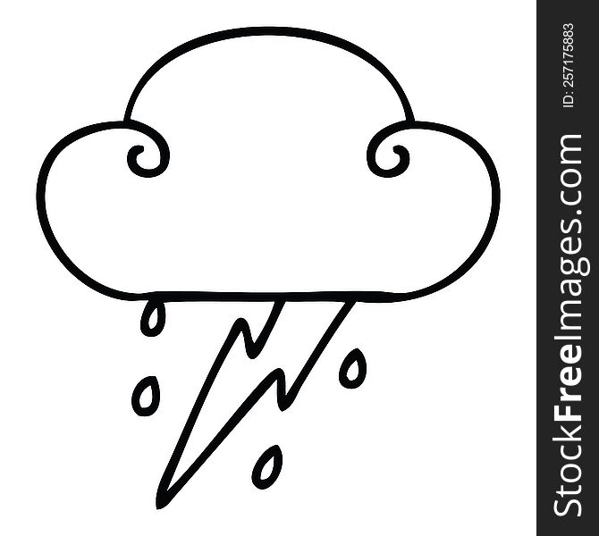 Quirky Line Drawing Cartoon Thunder Cloud