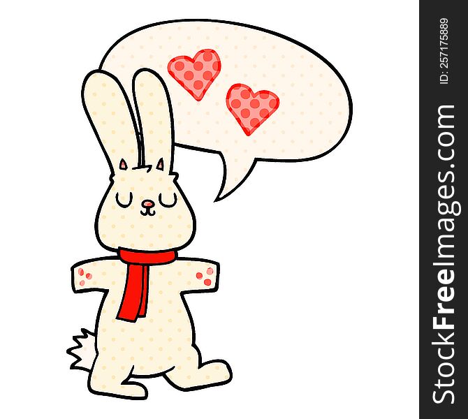 Cartoon Rabbit In Love And Speech Bubble In Comic Book Style