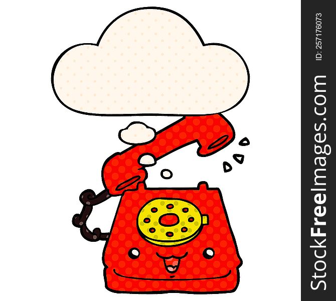 cute cartoon telephone and thought bubble in comic book style