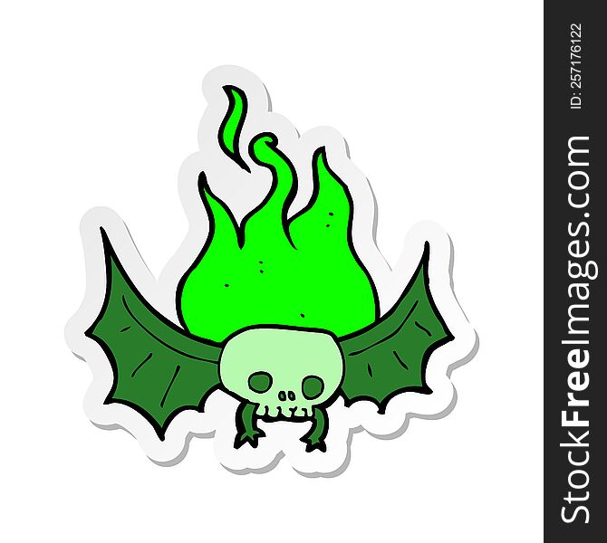 Sticker Of A Cartoon Spooky Skull Bat