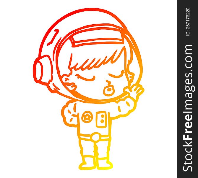 warm gradient line drawing of a cartoon pretty astronaut girl