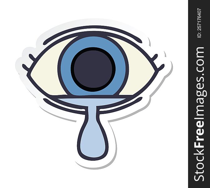 Sticker Of A Cute Cartoon Crying Eye