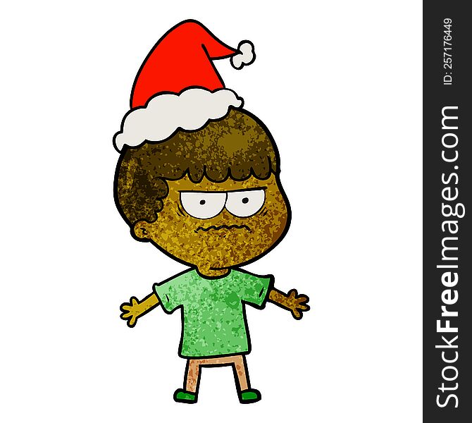 hand drawn textured cartoon of a angry man wearing santa hat