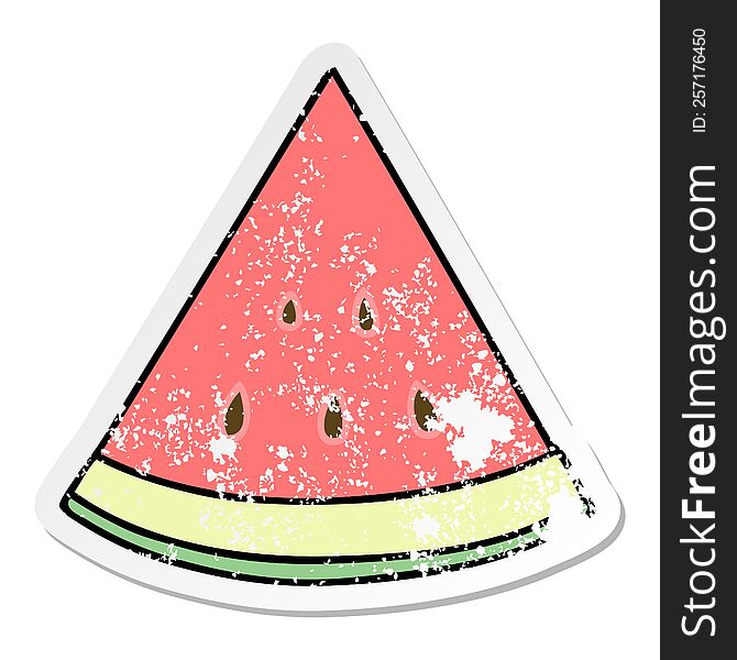 distressed sticker of a quirky hand drawn cartoon watermelon