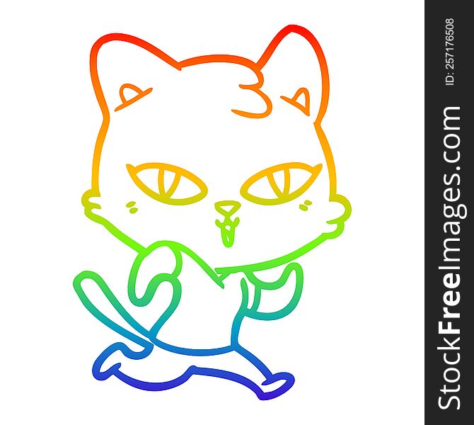 rainbow gradient line drawing cartoon cat out for a run