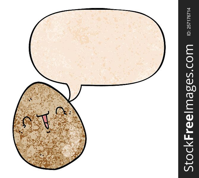Cartoon Egg And Speech Bubble In Retro Texture Style