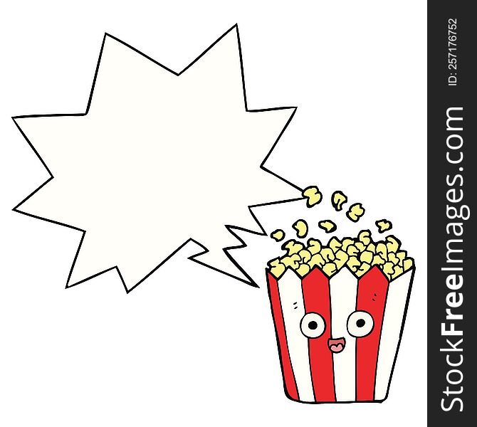 cartoon popcorn with speech bubble. cartoon popcorn with speech bubble