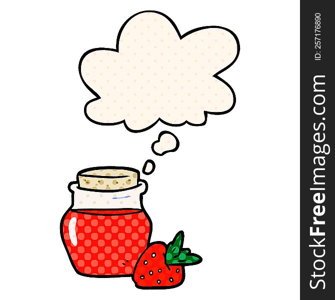 cartoon jam jar with thought bubble in comic book style