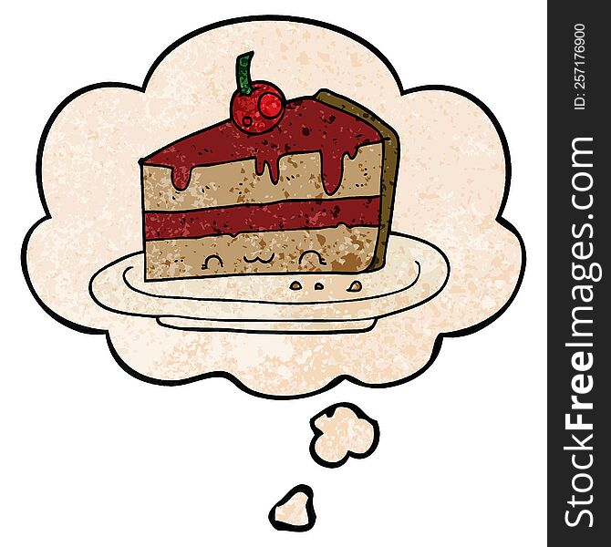 Cartoon Cake And Thought Bubble In Grunge Texture Pattern Style