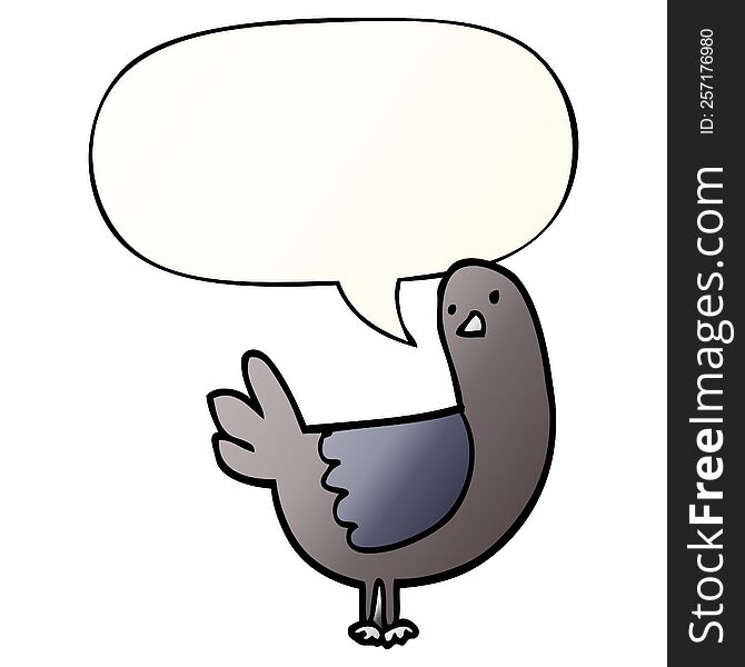 cartoon pigeon and speech bubble in smooth gradient style