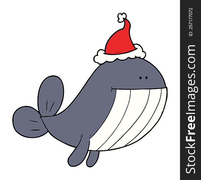 Line Drawing Of A Whale Wearing Santa Hat