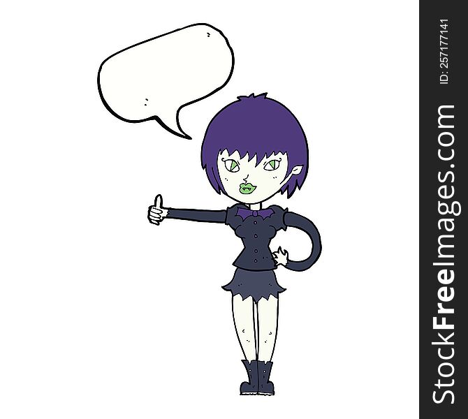 cartoon vampire girl giving thumbs up sign with speech bubble