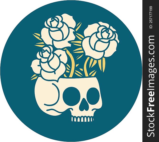 Tattoo Style Icon Of A Skull And Roses