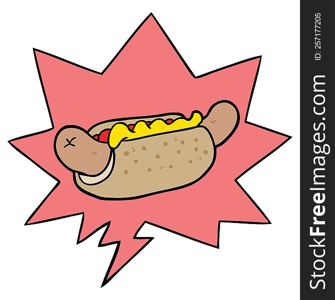 Cartoon Fresh Tasty Hot Dog And Speech Bubble