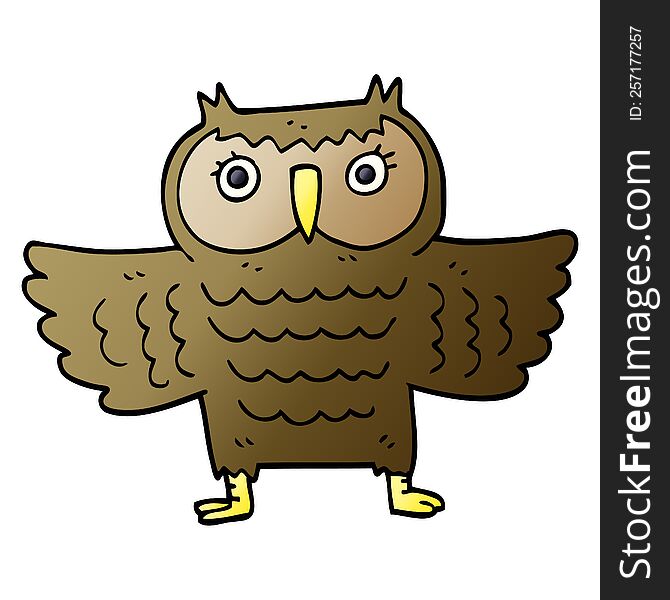 cartoon doodle owl with flapping wings