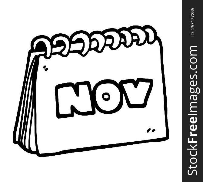 line drawing cartoon calendar showing month of november