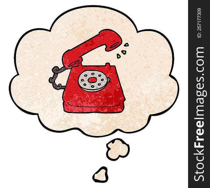 cartoon old telephone with thought bubble in grunge texture style. cartoon old telephone with thought bubble in grunge texture style