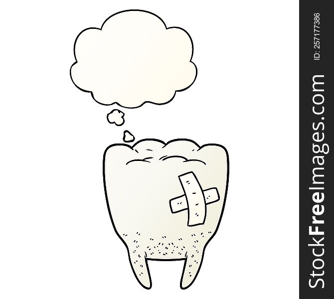 cartoon bad tooth with thought bubble in smooth gradient style