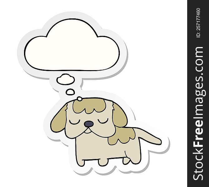 cute cartoon puppy and thought bubble as a printed sticker