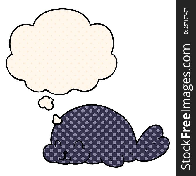 cute cartoon seal with thought bubble in comic book style