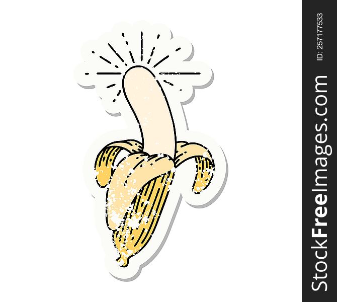 grunge sticker of tattoo style peeled banana