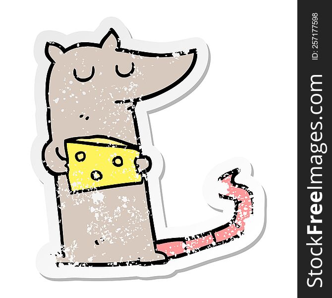Distressed Sticker Of A Cartoon Mouse With Cheese