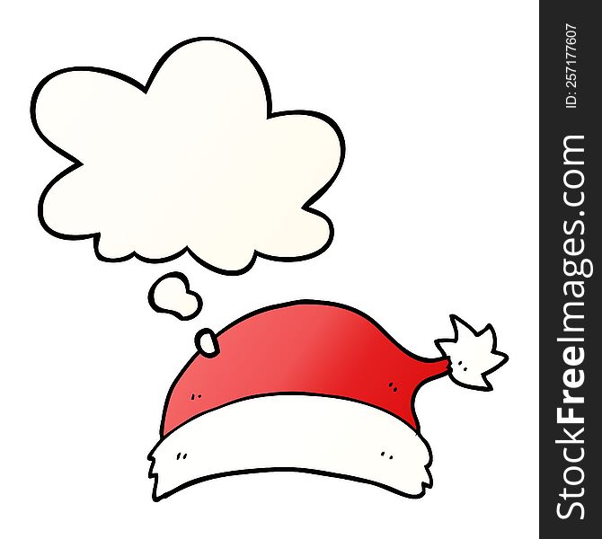 Cartoon Christmas Hat And Thought Bubble In Smooth Gradient Style