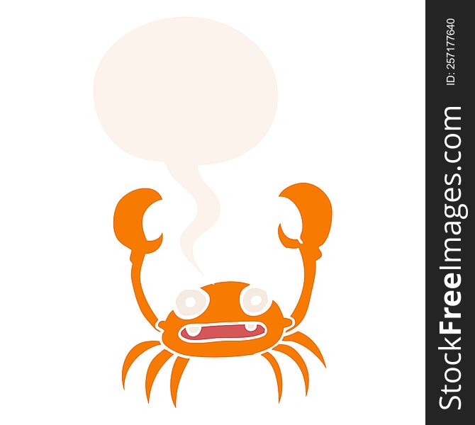 cartoon crab with speech bubble in retro style