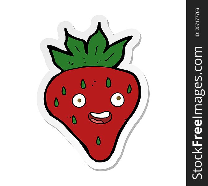 Sticker Of A Cartoon Happy Strawberry